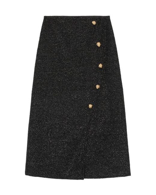 Ganni Black Sparkle Wrap Midi Skirt