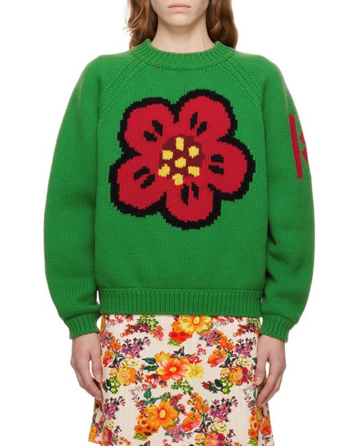 KENZO Green 'Varsity' Merino Wool Jumper