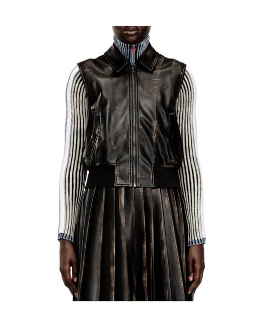 DIESEL Black Casual Sleeveless Leather Jacket