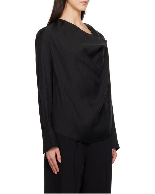Totême Black Totême Draped Curved Hem Blouse