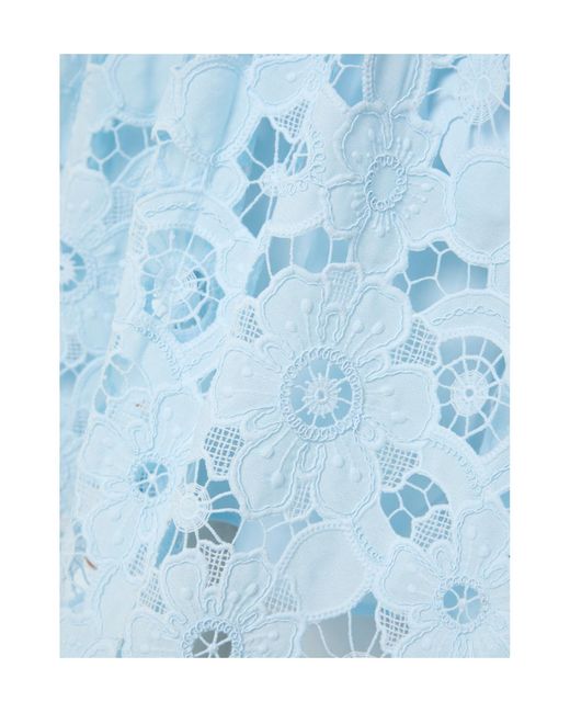 Self-Portrait Blue Belted Guipure-Lace Midi Shirt Dress