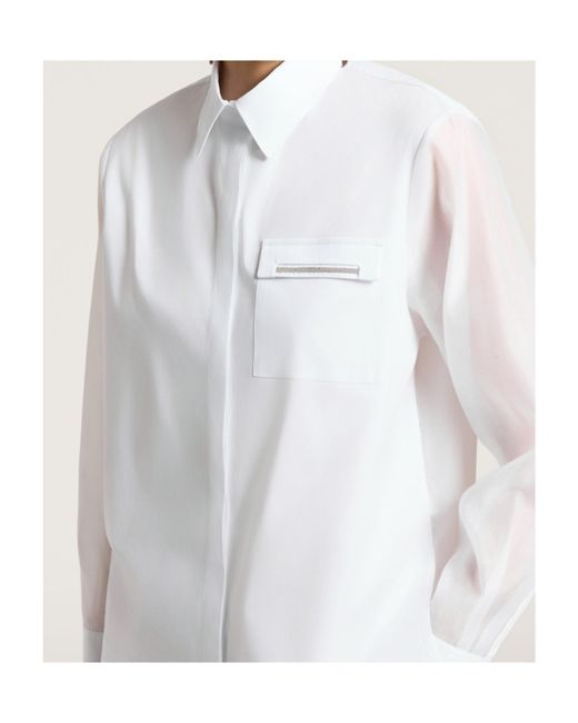 Peserico White Long-Sleeved Sheer Shirt