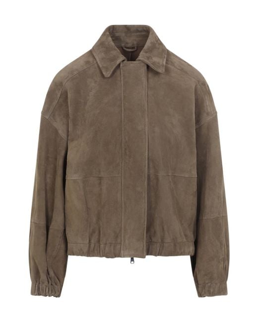 Brunello Cucinelli Brown Couture Shiny Zipper Pull Outerwear Jacket