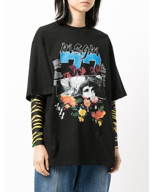 MSGM Black Collage-Print Oversized T-Shirt