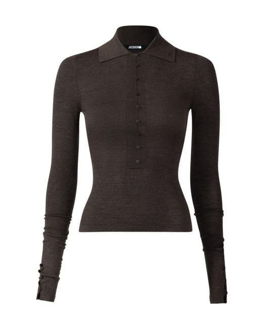 Jacquemus Black Long Sleeved Knitted Polo Shirt