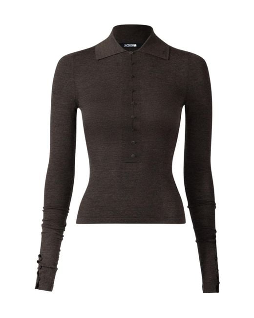 Jacquemus Women's Black Collared Long-Sleeve Knit Top