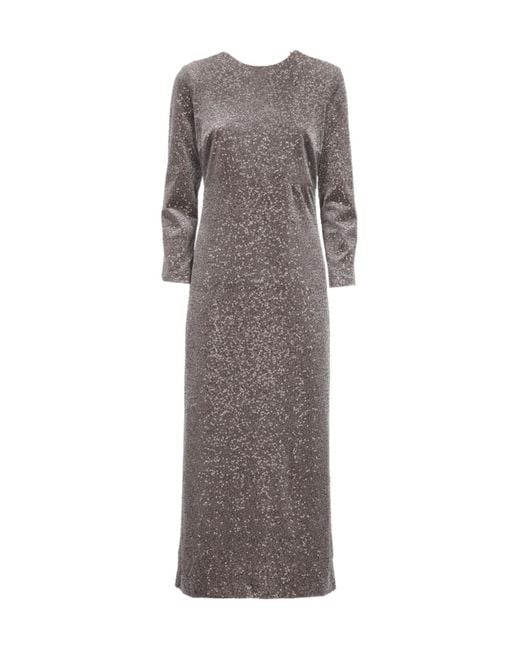 Peserico Gray Sequined Long Sleeved Midi Dress
