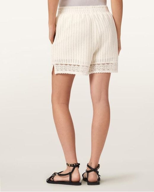 AllSaints White Elma Mid Rise Crochet Cotton Shorts