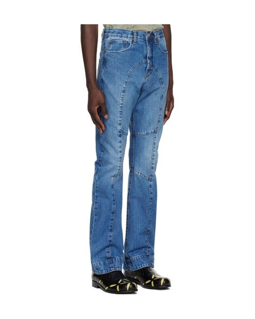 Edward Cuming Blue Patchwork Denim Pants for men