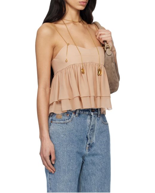 Chloé Blue Chloé Ruffled Spaghetti Strap Top