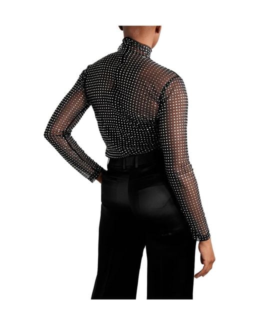 A.L.C. Black James Crystal-Embellished Mesh Turtleneck Top