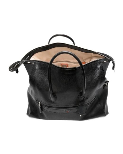 Santoni Black Grained-Leather Holdalls Bag for men