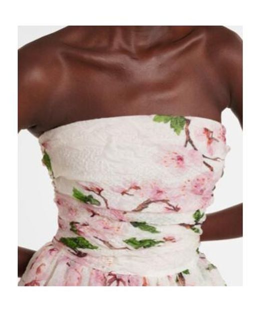 Oscar de la Renta Natural Floral Silk-Blend Organza Bustier Dress