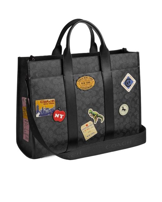 COACH Black Patch Detailed Wesley Tote Bag for men