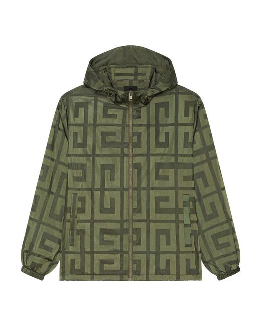 Givenchy Green 4G Pattern Hooded Windbreaker for men