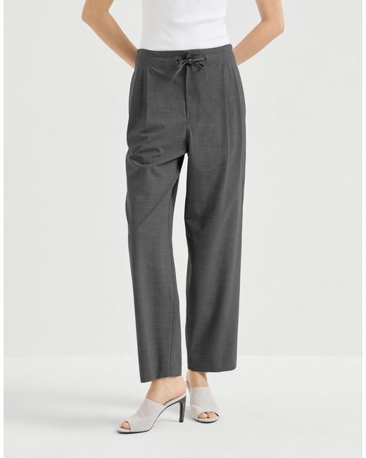 Brunello Cucinelli Gray Drawstring Tailored Trousers