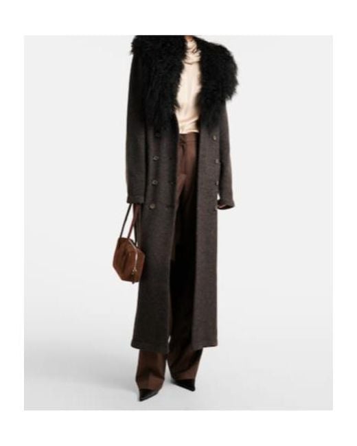 Magda Butrym Black Shearling-Trimmed Cashmere Coat