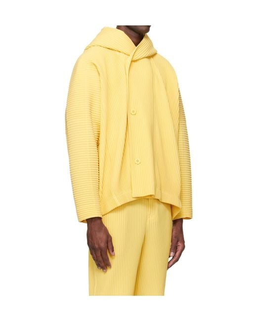 Homme Plissé Issey Miyake Yellow Pleated Hooded Casual Jacket for men