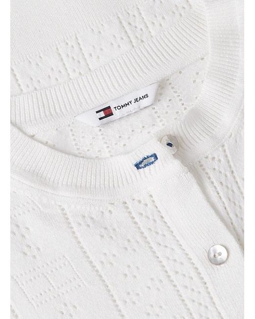 Tommy Hilfiger White Slim Pointelle Flag Cardigan