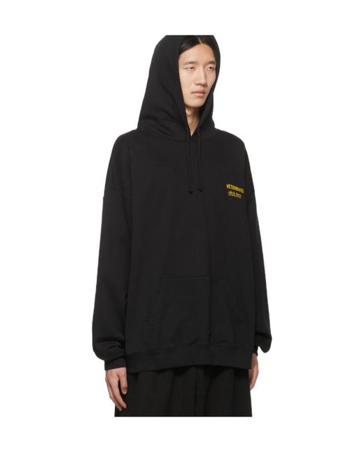 Vetements Black Embroidered Logo Hoodie for men