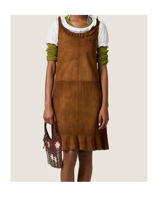 Miu Miu Brown Waxed Suede Dress