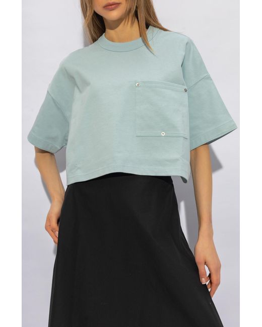 Bottega Veneta Blue Pocket Detailed Cropped T-Shirt