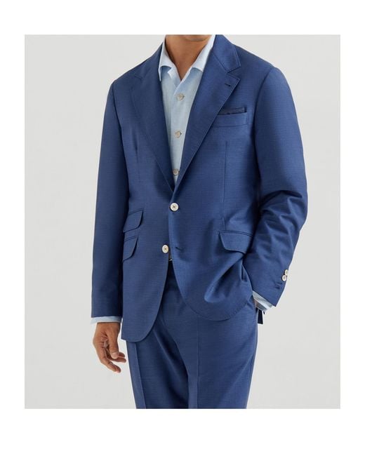 Brunello Cucinelli Blue Notched-Lapels Blazer for men