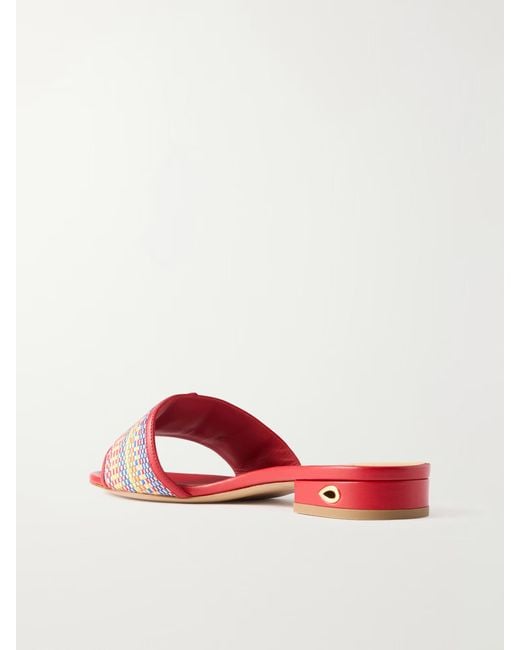 JENNIFER CHAMANDI Red Two Tone Woven And Leather Slides