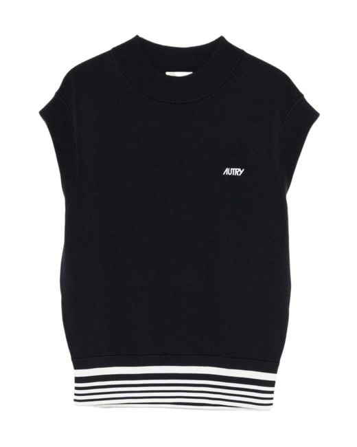 Autry Black Logo Embroidered Knitted Top
