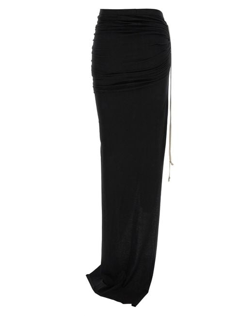 Rick Owens Black Drawstring Side-Slit Maxi Skirt