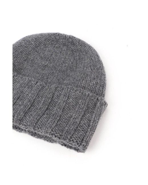 Drumohr Gray Ribbed Beanie Hat for men