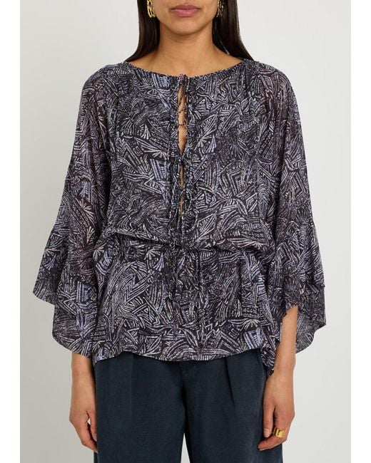 Isabel Marant Blue Tekia Printed Silk Blouse