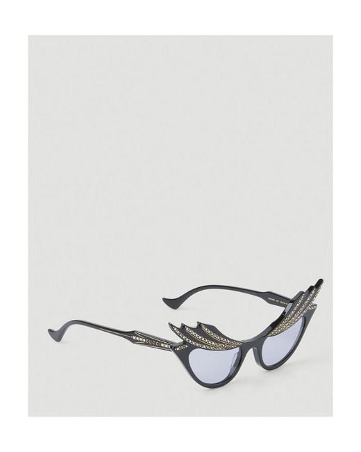 Gucci White Eyewear Embellished Cat-Eye Frame Sunglasses
