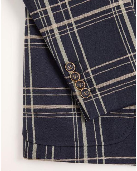 Valentino Blue Checked Double-Breasted Blazer for men