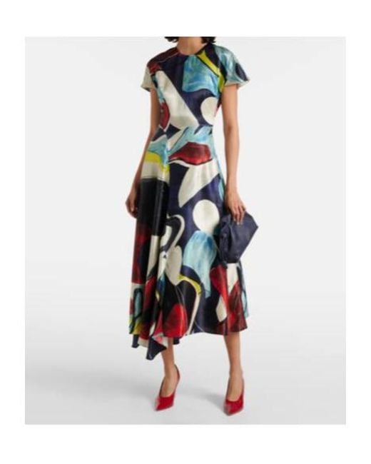 Roksanda White Adriana Printed Satin Midi Dress