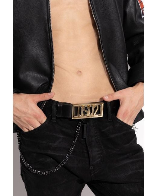 DSquared² White Logo Plaque Buckle Belt for men
