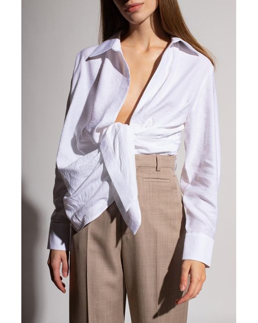 Jacquemus White Bahlia Tie-Up Detailed Blouse