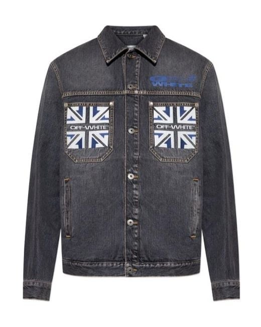 Off-White c/o Virgil Abloh Gray Logo Printed Button-Up Denim Jacket for men