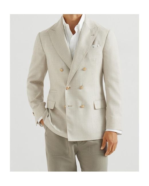 Brunello Cucinelli White Prince Of Wales Deconstructed Blazer for men