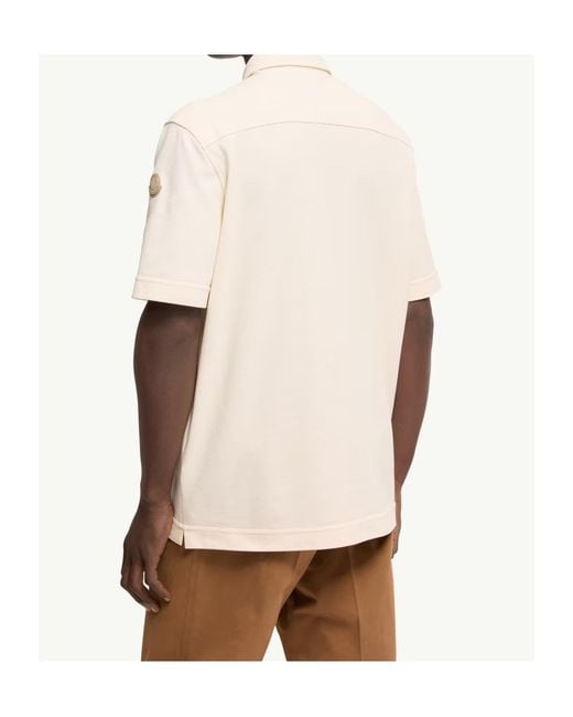 Moncler White Leather Logo Tag Cotton Polo Shirt for men