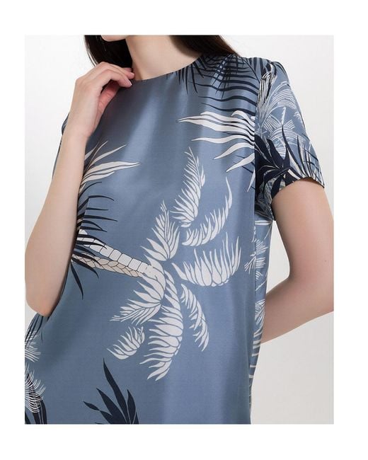 Marella Blue Printed Short-Sleeve Dress