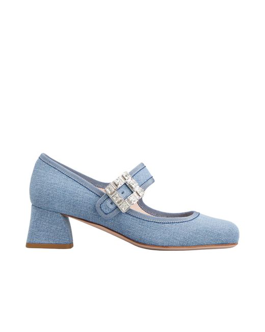 Roger Vivier Blue Très Vivier Strass Buckle Babies Pumps