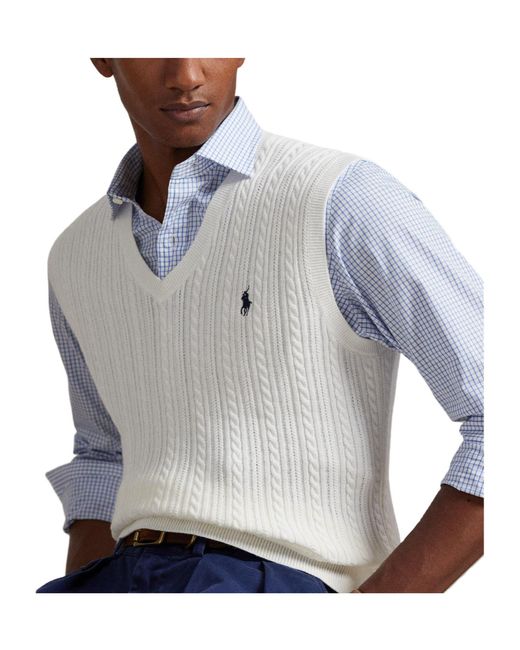 Polo Ralph Lauren White Knit Vest With Horse Emblem for men