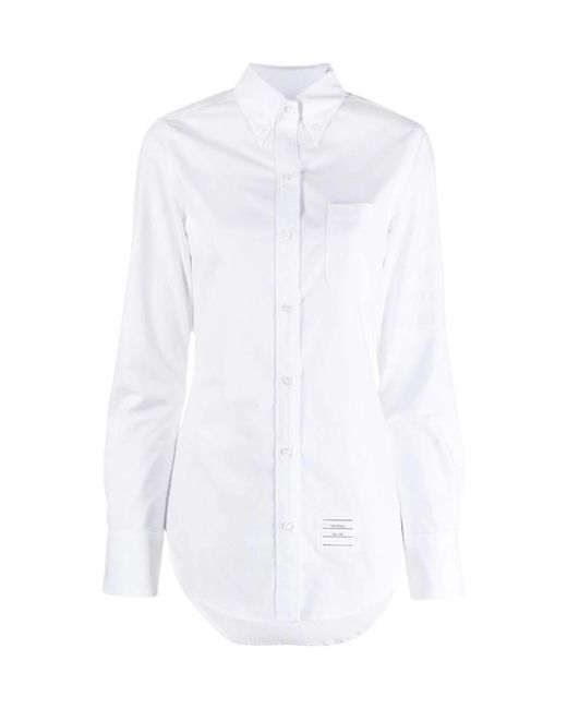 Thom Browne White Logo Patch Long-Sleeved Shirt