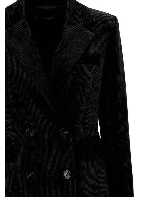 D.exterior Black Double-Breasted Corduroy Blazer