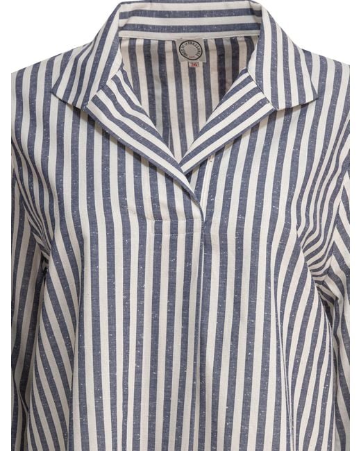 Ines De La Fressange Paris Blue Striped-Pattern Cotton Shirt