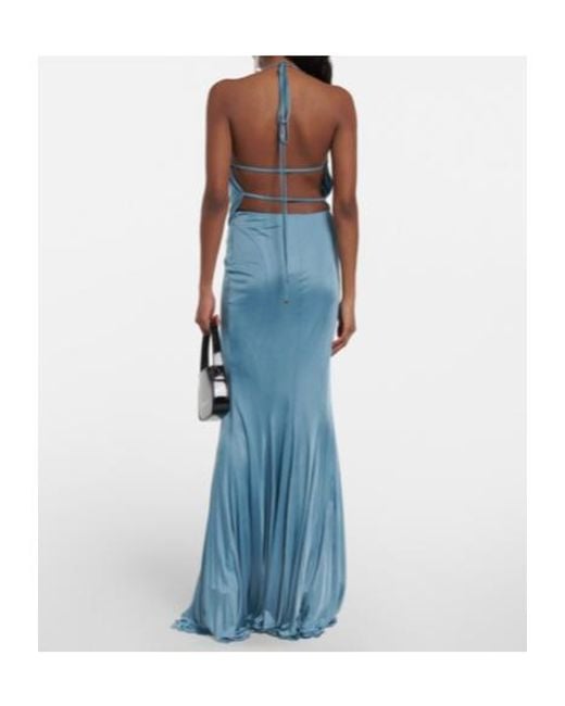 Blumarine Blue Open-Back Satin Gown