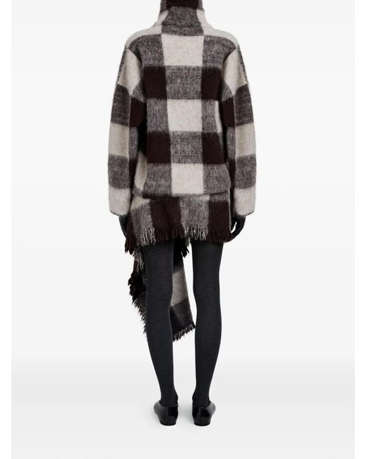 Proenza Schouler Brown High-Neck Check-Print Sweater