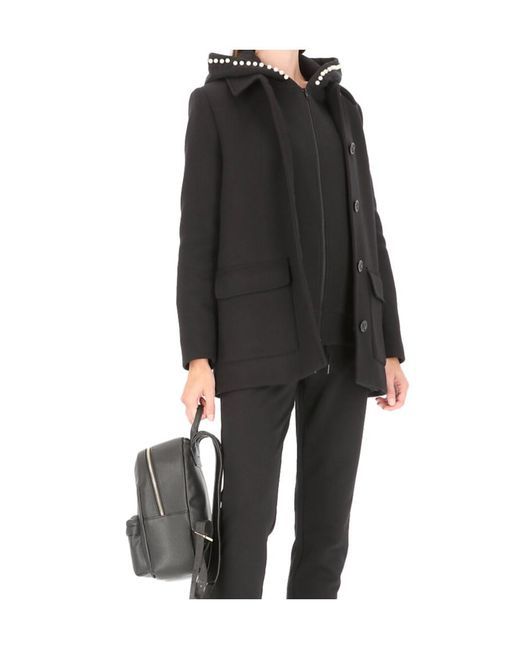 Moschino Black Faux-Pearl Zipped Fleece Hoodie