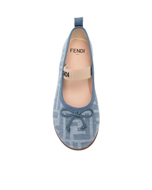 Fendi Blue Ff-Logo Ballet Flats